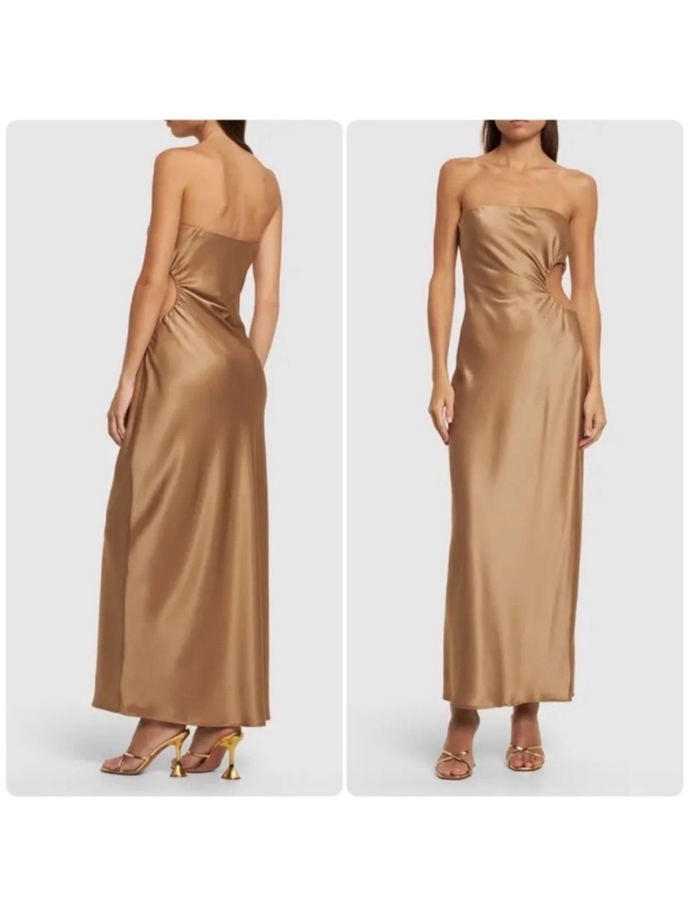Reformation Strapless Satin Maxi Dress in Champagne
